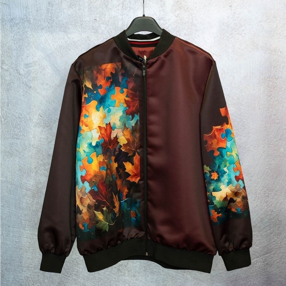 Costume Unisex boutique Multicolor Puzzle Print elephant satin bomber Jacket